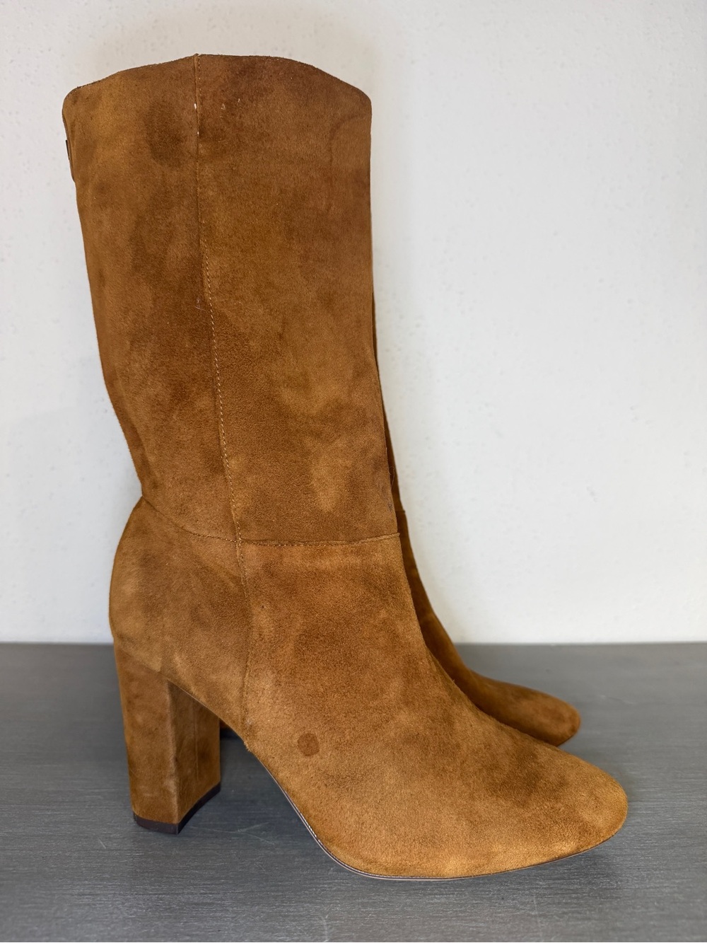 Lauren Ralph Lauren Artizan Suede Slouch Boots Womens 7.5B Brown Block Heel Boho